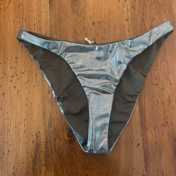 NWT Good American Foil Better Reversible Bikini Bottoms XLARGE Stormy Cheeky - Picture 2 of 5